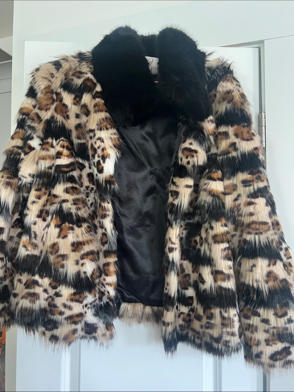 Saks Fifth Avenue Leopard-Print Teddy Jacket with Black Collar
